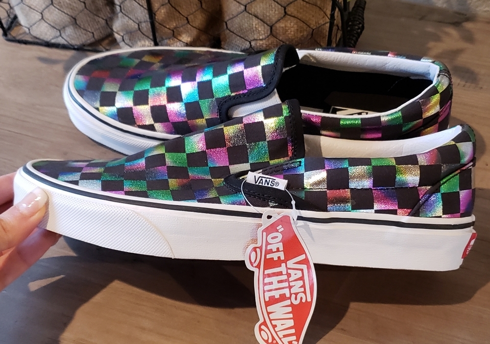 Vans Iridescent Slip-On Check Rainbow Shoes - Picture 4 of 10